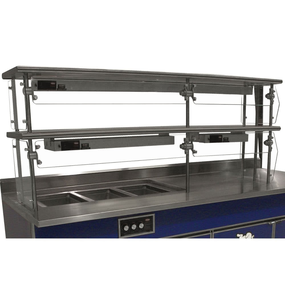 Double Tier Self Service Food Shield with Stainless Steel Shelf - 18" x 144" x 26"